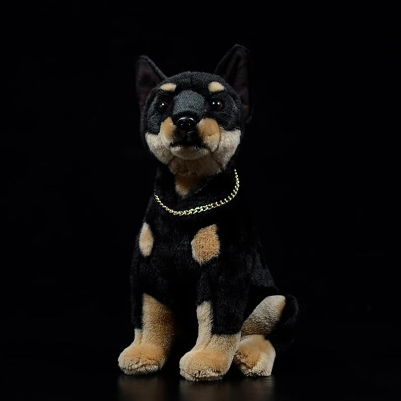 Simulation Dobermann Plüschtier Niedlich Kurzhaar Schwarz Polizeihund Modell Stofftier Puppe für Kinder Geburtstagsgeschenk 30cm Dobermann