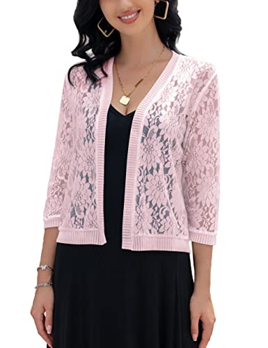 Image of FindThy Women's Floral Lace Shrug Cardigan 3 /4 Sleeve Crochet Bolero Jacket