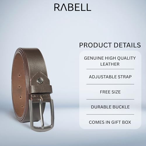 Image of RABELL Genuine Leather Belt for Men Leather Original | Belt for Men Formal & Casual Original Branded belt | Adjustable size Fits Waist up to 46 inches 1.5in Width Zinc Casted Buckle Comes in Gift Box