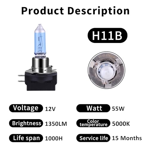 Image of H11B Headlight Bulb Halogen Bulb 5000K Super White Light Long Life Replacement PGJY19-2 12V /55W (H11B, 2 Pack)