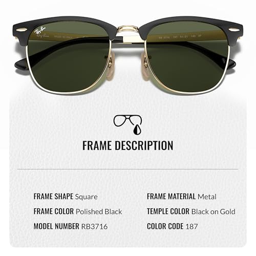 Image of Ray-Ban RB3716 CLUBMASTER METAL Square Shaped Sunglasses for Men & Women with Official RAYBAN Eyewear Kit