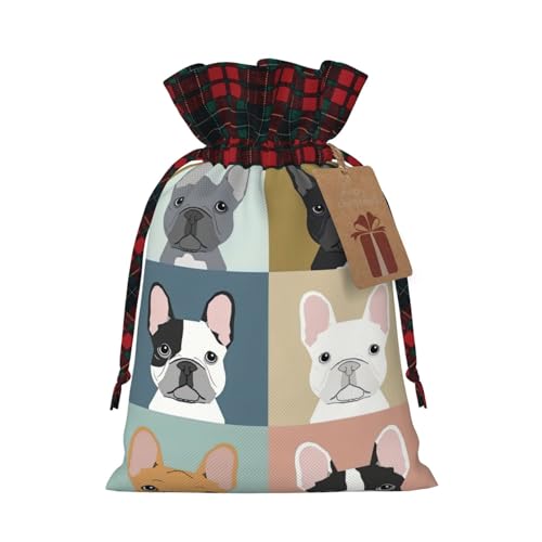 Borsa natalizia con stampa bulldog francese, 11,9 x 17,5 cm, chiusura a coulisse, per Natale, anniversari, compleanni, può contenere regali