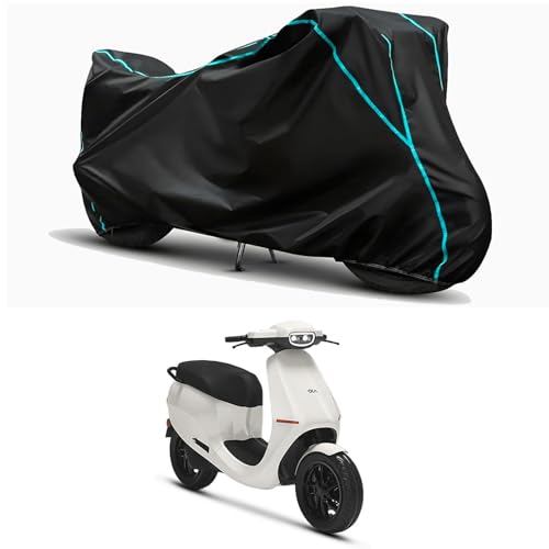 Image of Waterproof Bike Body Cover Compatible for | Ola S1 BS6 | Taffeta Fabric, Sky Piping Design, Bottom Elastic Fit | Dustproof, Sun UV & Rain Protection for All Weather.
