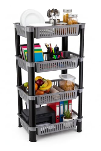 Image of U-Max Multi Tire Kitchen Storage Rack, Plastic Utility Shelf Organiser, Space Saving Storage Solution, Revolving Vegetable Rack (Silver-Regular, 4)