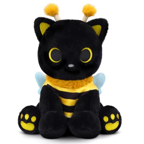Hagusahuo Cat Bee Plush, 8inch Kawaii Black Cat Plush with Honeybee Outfit Costume, Cute Plushies Kitten Stuffed Animal Soft Huggable Plushies Toy for Kids Christmas, Birthday Gifts