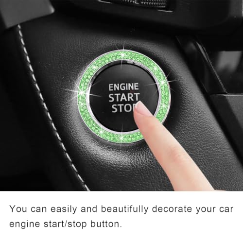 Image of Car Bling Crystal Rhinestone Engine Start Ring Decals, Sparkling Diamond Car Push Start Button Ignition Ring Sticker, Auto Key Ignition Knob Ring Decoration for Women Girls (Light Green)
