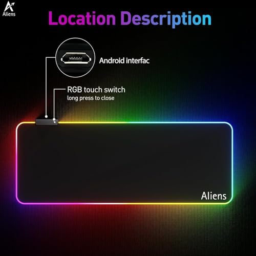 Image of Aliens XL RGB Gaming Mouse Pad, 14 Mode LED Extended Mousepad, Non-Slip Rubber Base, Mouse Mat for Office, Gaming Desk /Accessories, Computer, Laptop, Optical mice, Keyboard pad 80 x 30cm-Black
