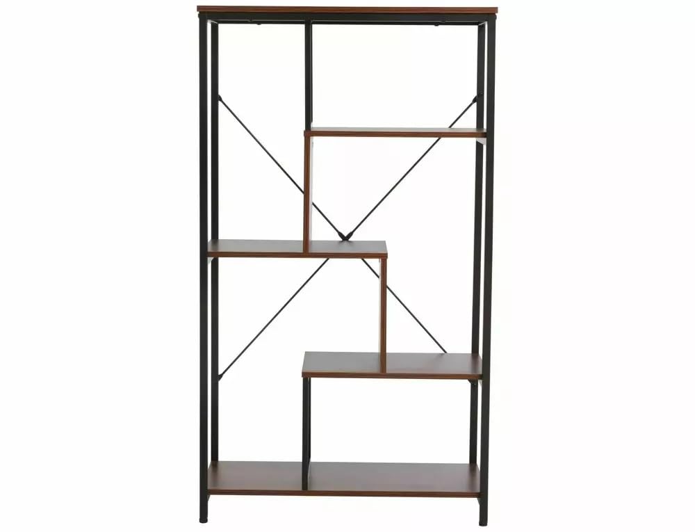 NET B, regał na książki w stylu loft, orzech włoski, metal i płyta laminowana, 75 x 132 x 35 cm, do biura i salonu
