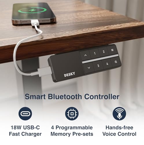 Image of Desky Dual Hardwood Sit Stand Desk - Electric Standing Desk - Dual Motor,3 Stage Adjustable Height Desk - Solid Wood Whole-Piece Top - Standing Desk with Cable Management