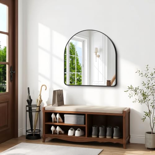 Image of BONEWEI Arched Wall Mirror,36x36 inch Black Arched Mirror Bathroom,Large Vanity Mirror for Over Sink Metal Frame,Tempered Glass Arch Mirrors for Bedroom,Entryway,Living Room,Home Decor Shatter-Proof