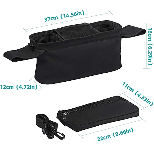 Saponhonix Kinderwagen Organizer Universal mit Isolierten Getränkehalter/Becherhalter, Kinderwagentasche Babytasche Wickeltasche Organizer, Buggy Kinderwagentasche Zubehör mit Reißverschlusstasche