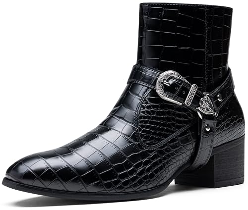 Image of Jousen Men's Cowboy Ankle Boots Crocodile Buckle Strap