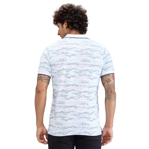 Image of Colorplus Men's Regular Fit Print Pattern Pure Cotton Half Sleeve Polo Neck Casual T-Shirt