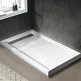 Shower Base Pan in White Left Linear Drainer, Rectangular Shower Base 60'×34'×4' with Non-Slip Floor Panel and Stainless Steel Shower Drain Cover