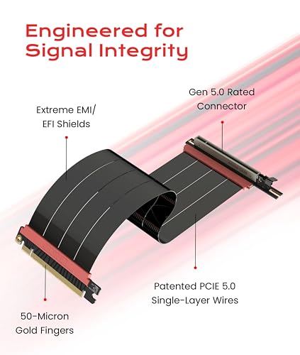 Image of LINKUP PCIE 5.0 Riser Cable | for Vertical GPU Mount | Left Angle | Graphics Card GPU Ready | Usable with PCIe 4.0 & RX 9070 / RTX5090 | 30cm (Total Length: 34cm)