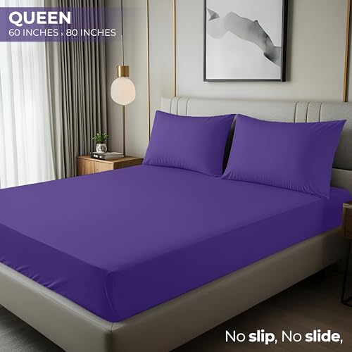 Image of Utopia Bedding Queen Fitted Sheet - Bottom Sheet - Deep Pocket - Soft Microfiber - Shrinkage and Fade Resistant - Easy Care -1 Fitted Sheet Only (Egg Plant)