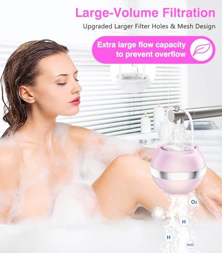 MoKo Badewannenwasserfilter für Babys und Erwachsene, Badefilter für die Badewanne, Wasserenthärter für glattere Haut, Haare und Nägel, Badefilter mit Duschball und Shampoonierbürste, Rosa