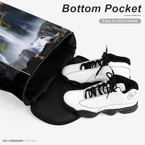 Beautiful Waterfall Drawstring Backpack, Dry Wet Separate Gym Bag Unisex Sports Drawstring Bag for Work, Fitness4
