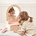 OOOK Wooden Vanity Makeup Table for Kids, Toddler Pretend Play Dressing Table with Mirror & Drawer, Vanity Toy with 10 Pcs Accessories, Gift for Little Girls Age 3+