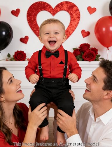 Image of A&J DESIGN Baby Boys Suits Infant Gentleman Formal Wedding Suspenders Outfit with Bowtie