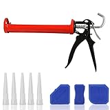 Pistola per Silicone 5 ugelli + 3 raschietti, Pistola per sigillante Ricaricabile per l'applicazione di Mastice a Base siliconica, Acrilico e Adesivi, Adatta per cartucce da 310 ml