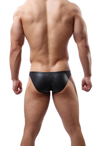 Lingerie sexy sous-vêtement pour homme simili cuir slip noir taille M #C3
