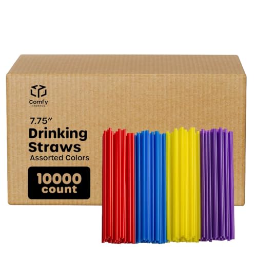 Comfy Package Colored Plastic Straws, 7.75" High