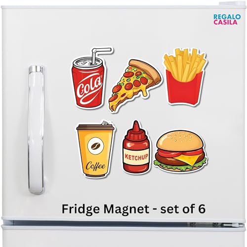 Image of Regalo Casila Fridge Magnet Set of 6, Includes Cold Drink Can, Pizza, French Fries, Coffee Cup, Ketchup Bottle, Burger- Door Decoration, Wardrop Magnets with Eligant Design