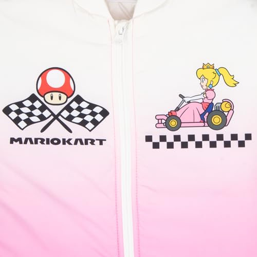 Nintendo Mariokart Princess Peach Girls Nylon Varsity Bomber Jacket - Zip-Up Casual Graphic Print Jacket for Kids4