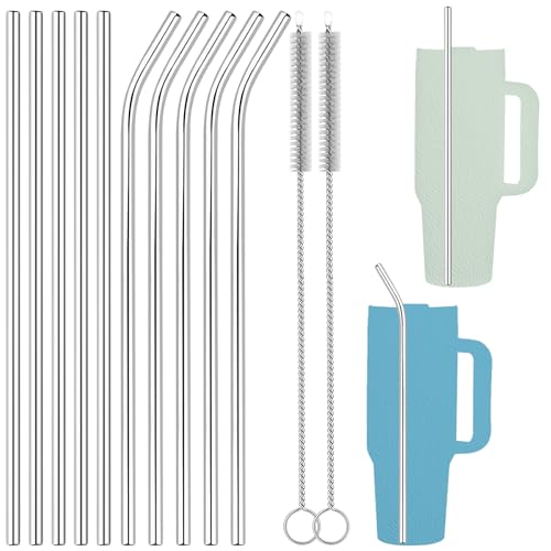 Sebudion 12 Stück 30cm Edelstahl Strohhalme für Stanley Cup 40/30oz mit 2 Bürsten Wiederverwendbare Trinkhalme für Smoothies Milchshakes Eiskaffee Getränke