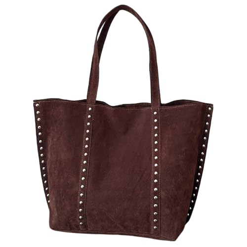 Xoeryoy Bolso de mano de ante Bolso de hombro de ante con tachuelas elegantes Bolsos de hombro para mujer Xoeryoy Bolso de mano de ante Bolso de hombro de ante con tachuelas elegantes Bolsos de hombro para mujer