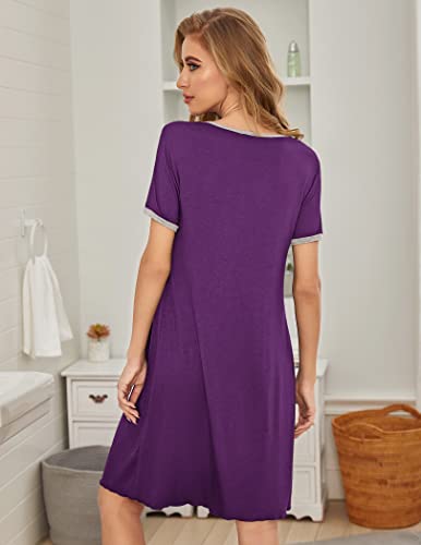 Image of Ekouaer Women's Nightgown Short Sleeve Sleepwear Comfy Sleepshirts Pleated Scoopneck Nightshirt S-XXXL