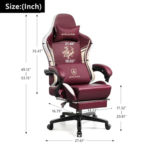 GTPLAYER Gaming Chair with Bluetooth Speakers and Footrest, Dragon Series Video Game Chair, Heavy Duty, Ergonomic, Esports Computer Office Chair, (RED)