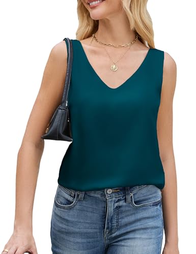 Image of JTD Womens Silk Satin Tank Tops V Neck Dressy Casual Sleeveless Blouses Cami Camisole Summer Basic Tank Shirt