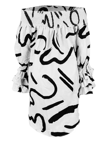 Image of WOKANSE Women's Casual Plus Size Shirred Dresses Off Shoulder Bell Sleeves Ruffle Loose Stretchy Neck Midi Dress