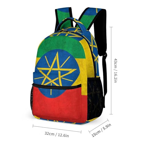 Vintage Ethiopia Flag 3 PCS Backpack Set Casual Daypack with Insulated Lunch Bag & Pencil Case2