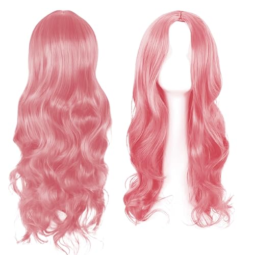Long Pink Wig Pink Wigs For Women Party Wigs Womens Wig 28 Inch/70 cm Long WigS for Charming Women LoNg Curly Full Hair Synthetic LonG WiG for Girls Cosplay Party Daily Use