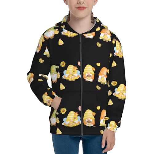 Bee Happy Sunflower Gnomes Kid Hoodies Boys Zip Up Sweatshirts Girls Pullover with Pocket3