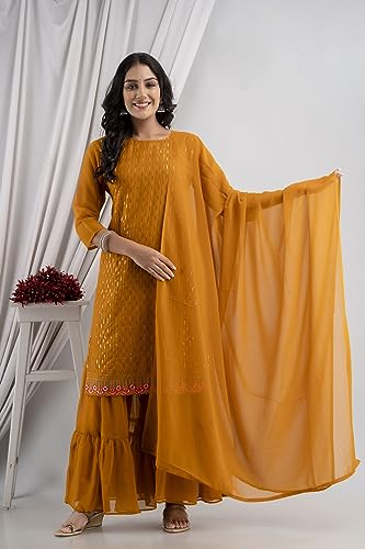 Image of RATNAVALI Women's Georgette Sharara Suit for Women | Embroidery Work Kurta with Sharara | Readymade Sharara Suits for Women