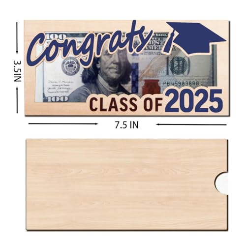 Graduation Money Holder Graduation Gift Wooden Graduation Card Box Cash Holder Envelope Class of 2025 Senior Money Gift for Graduates (2025 Blue)3