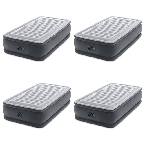Image of Intex Twin Size Dura Beam Deluxe Comfort Plush Air Mattress with Fiber Tech Construction, Built in Pump and Portable Storage Carry Case, Gray (4 Pack)