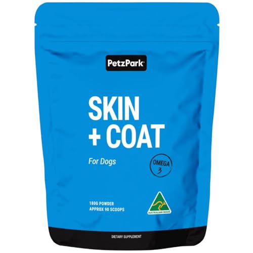 Petz Park Dog Skin and Coat Supplement 90 Scoops, Omega 3 for Dogs Made in Australia, Fish Oil for Dog Skin Support, Dog Food Topper, Dog Health Supplement Powder