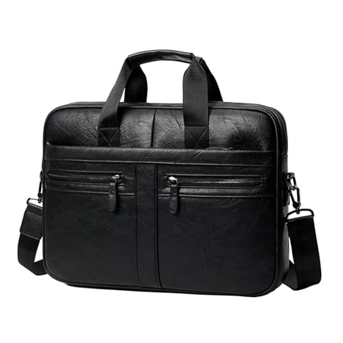 Maletín de cuero para laptop hombre 16 pulgadas negro miniatura 1