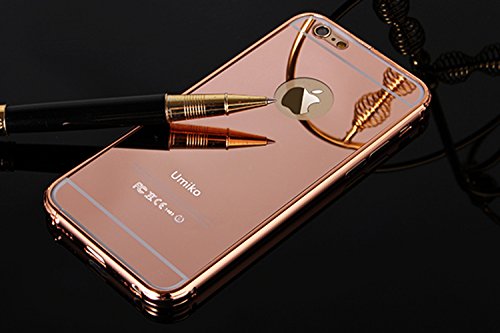 Rose Gold Mirror iphone 6 case, Umiko(TM) Clear Mirror With Metal Bumper Back Shell Hard Case Cover for iphone 6 4.7 inch-Rose Gold