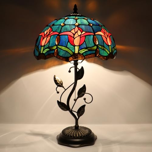 Image of Tiffany Table Lamp Stained Glass Bedside Reading Light W12H19 inch