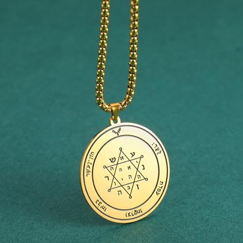 VASSAGO Key of Solomon Seals Necklace Engraved with 72 Names of God Pendant Spiritual Protection Amulets for Men Women4