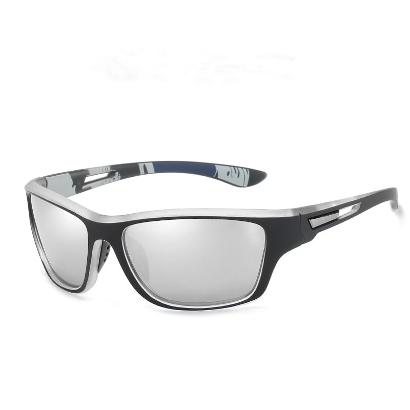 BSLVWG Polarised Sports Sunglasses for Men Women Cool Driving Sunglasses Cycling Running Hiking Golf Fishing Goggles Unbreakable Frame UV400 Protection (Silver)