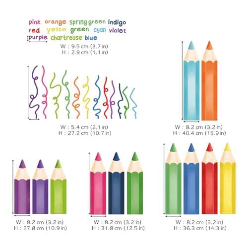 Image of DECOWALL Educational Pencil Crayons Wall Stickers Learning Color Educational Decals for Kids Girls Boys Room Bedroom Nursery Classroom Playroom Peel Stick Art Living Classroom (SG2-2417)
