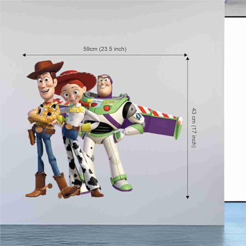 Image of Toy Story Wall Sticker - Buzz Lightyear, Woody & Jessie Cartoon Characters - Superhero Vinyl Self-Adhesive Wall Art for Kids Bedroom, Nursery, Playroom - 43.18x59.69 cm Decoration