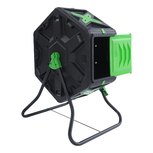 Composteur de jardin 70 l en polypropylène et fer, rotatif à 360°, avec porte coulissante latérale et trous d'aération, composteur rapide pour déchets de cuisine et de jardin, résistant aux